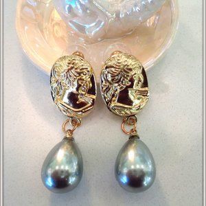 14K Gold Filled ladys Pear Shap Gray Pearl Earring